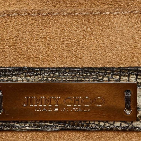 [SOLD] Jimmy Choo Black/Beige Snake or Croc Embossed Leather Rebel Crossbody Bag - Picture 8 of 11